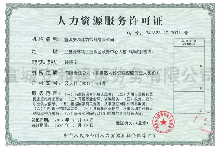 人力資源服務(wù)許可證