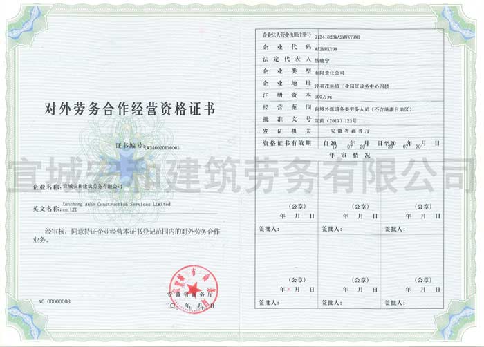 對(duì)外勞務(wù)合作經(jīng)營(yíng)資格證書