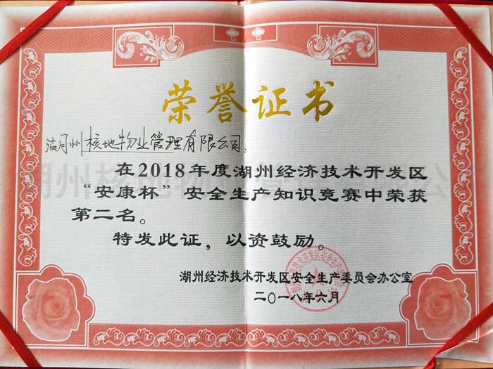 2018年度“安康杯”安全生產(chǎn)知識競賽第二名